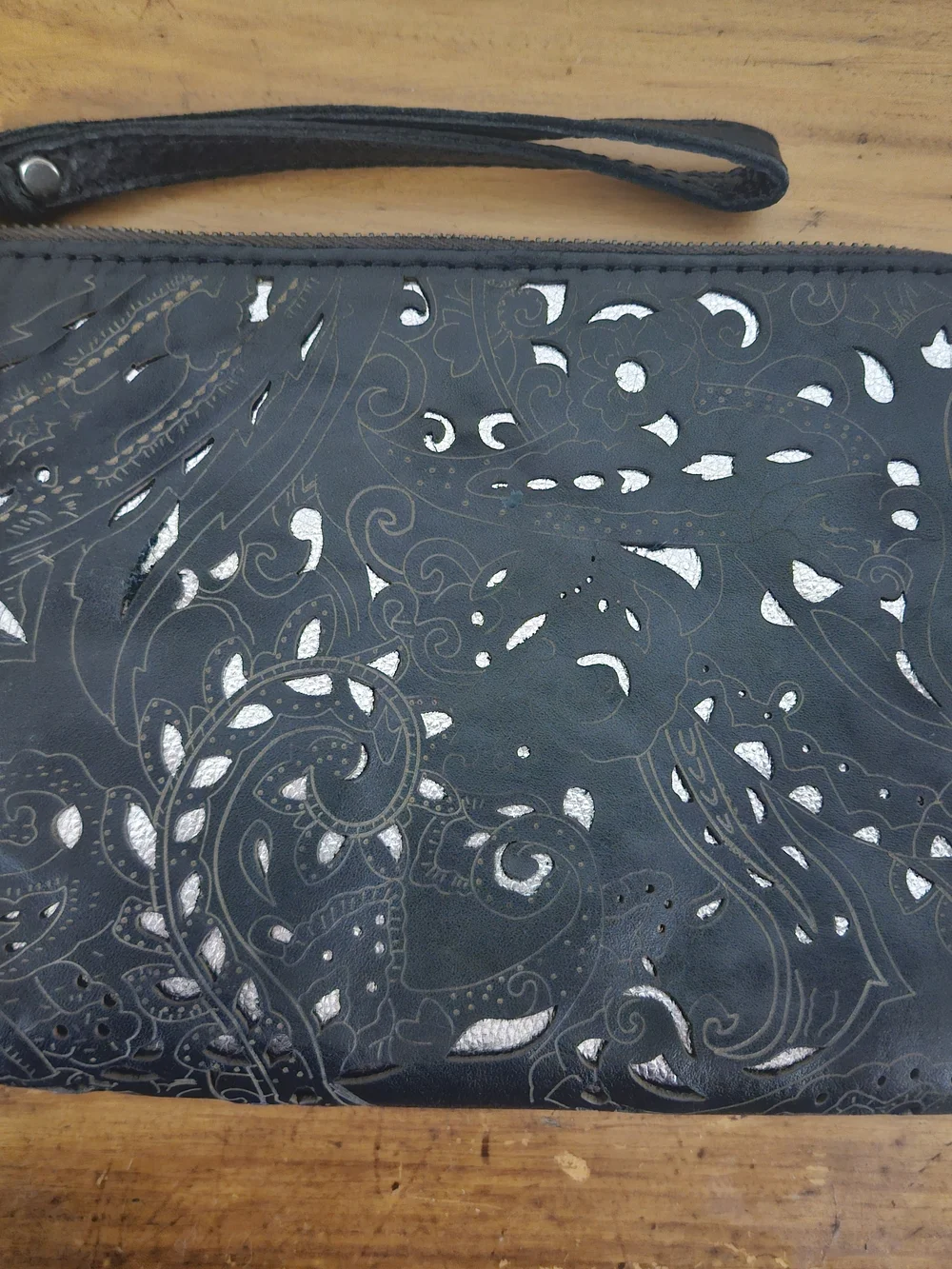 Patricia Nash Black and Silver Floral Cutout Wristlet